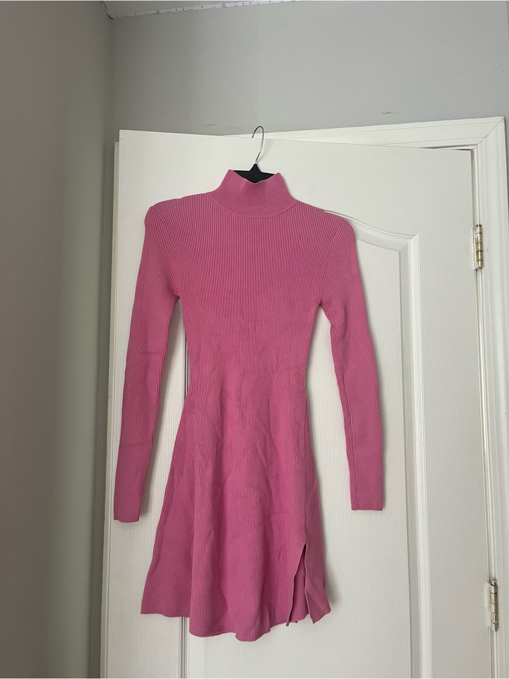 Zara Hot Pink Ribbed Turtleneck Long Sleeve Dress